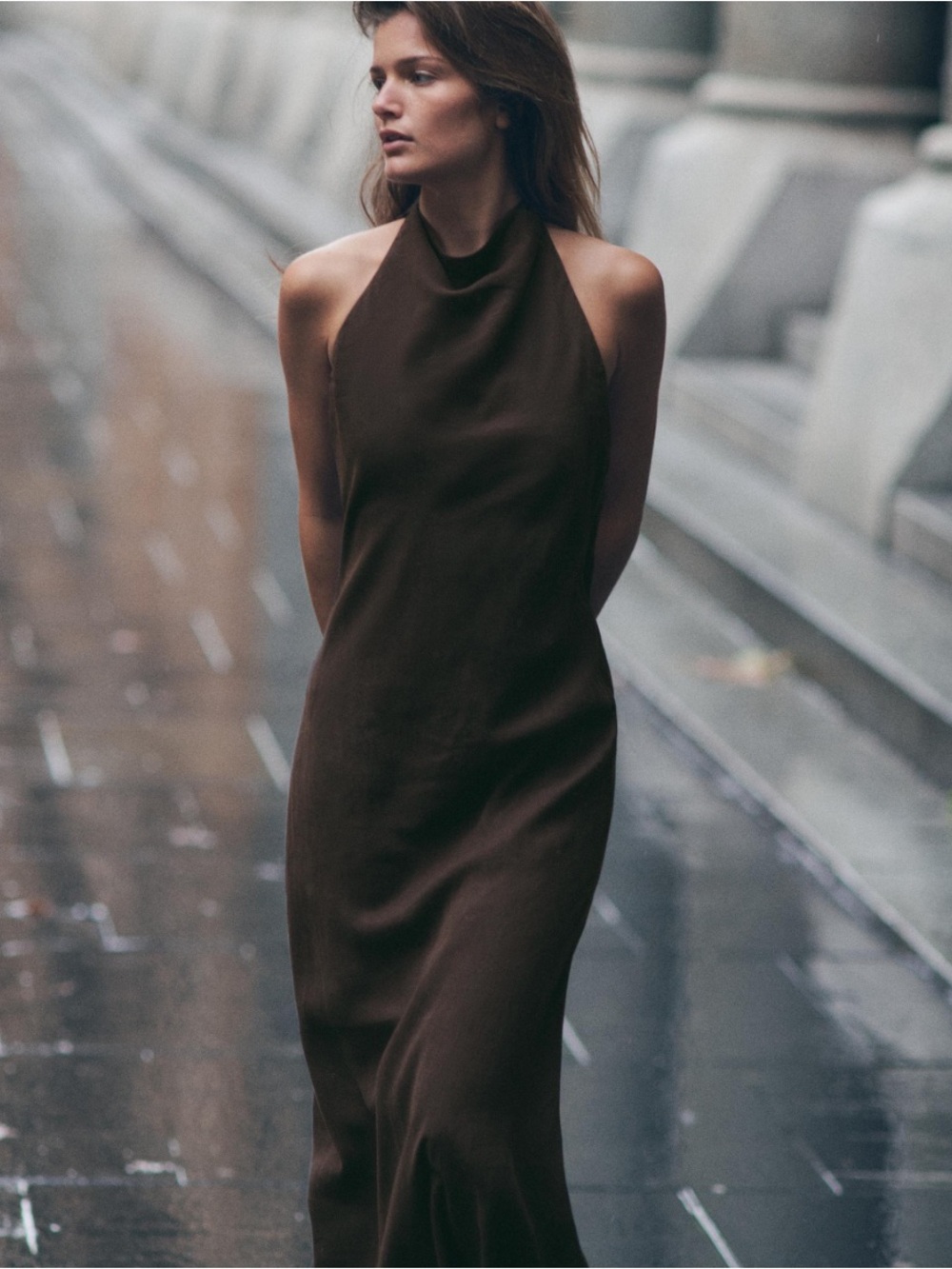 Zara Dark Brown Halter Maxi Dress